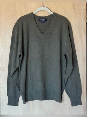 El Daws Cashmere Sweater Dark Green V Neck Men's L Soft Luxury Knit